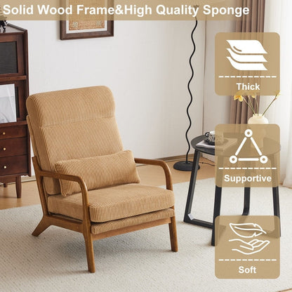 Fauteuil de loisirs à dossier haut avec accoudoirs en bois massif, fauteuil d'appoint.