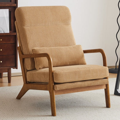 Fauteuil de loisirs à dossier haut avec accoudoirs en bois massif, fauteuil d'appoint.