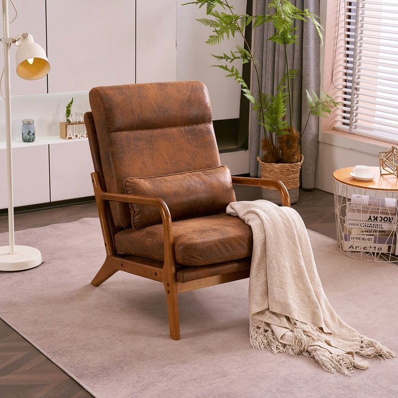 Fauteuil de loisirs à dossier haut avec accoudoirs en bois massif, fauteuil d'appoint.
