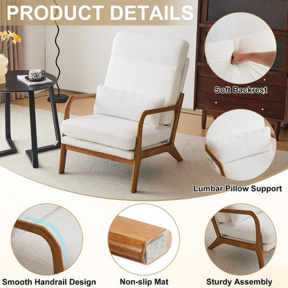 Fauteuil de loisirs à dossier haut avec accoudoirs en bois massif, fauteuil d'appoint.