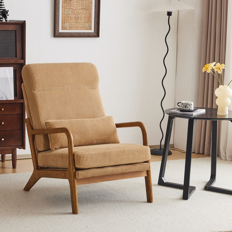 Fauteuil de loisirs à dossier haut avec accoudoirs en bois massif, fauteuil d'appoint.