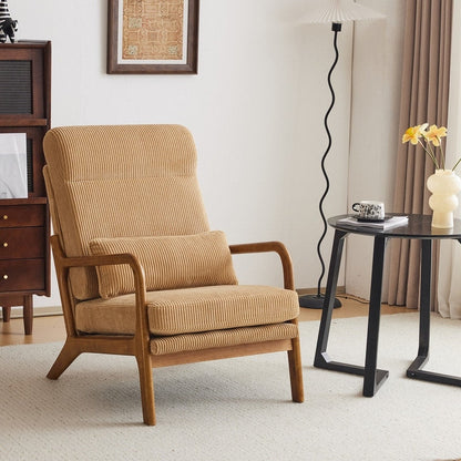 Fauteuil de loisirs à dossier haut avec accoudoirs en bois massif, fauteuil d'appoint.