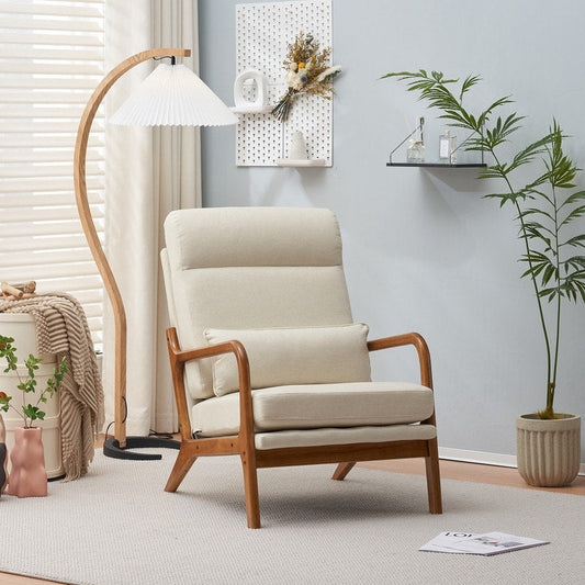 Fauteuil de loisirs à dossier haut avec accoudoirs en bois massif, fauteuil d'appoint.