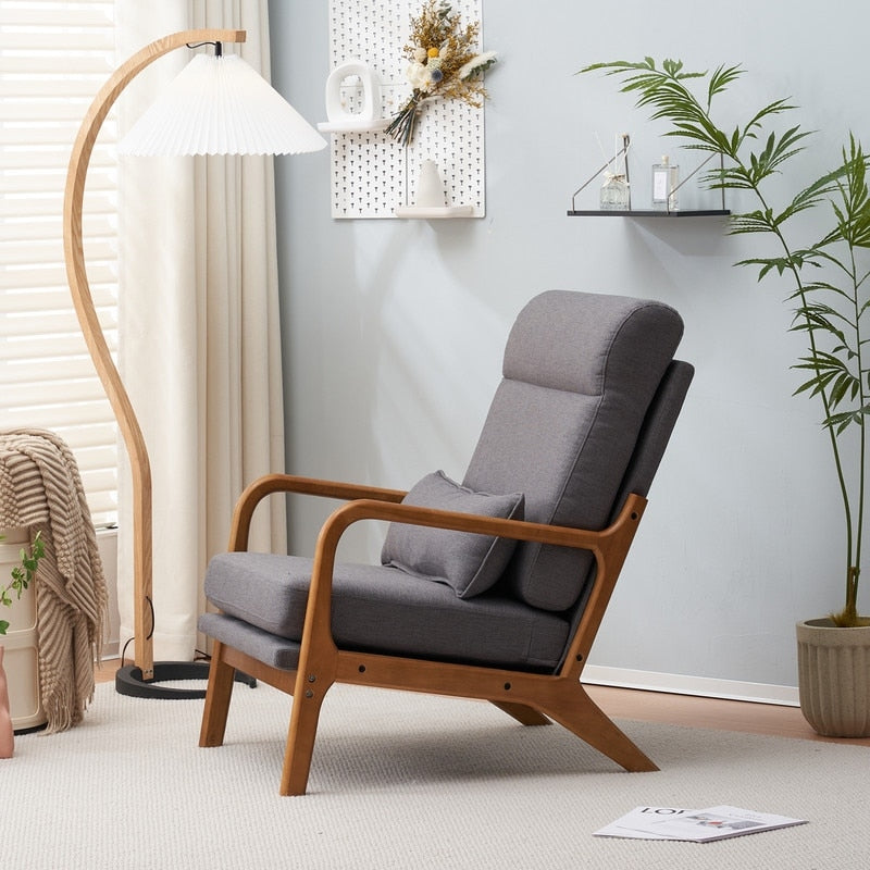 Fauteuil de loisirs à dossier haut avec accoudoirs en bois massif, fauteuil d'appoint.