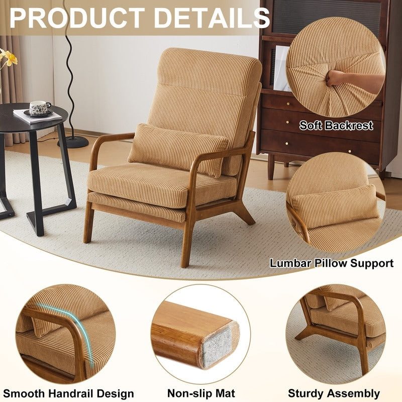 Fauteuil de loisirs à dossier haut avec accoudoirs en bois massif, fauteuil d'appoint.