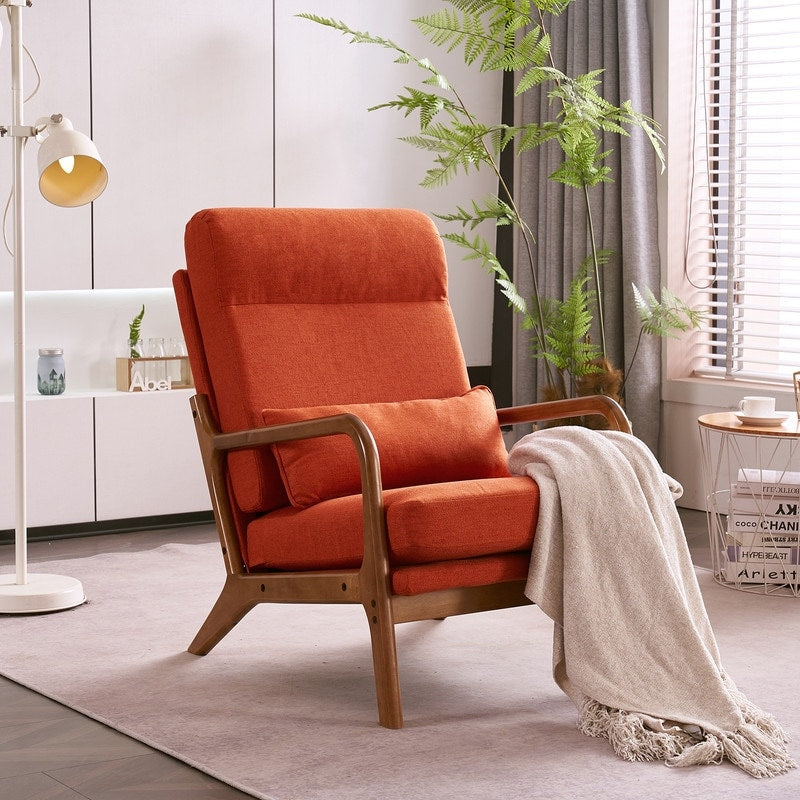 Fauteuil de loisirs à dossier haut avec accoudoirs en bois massif, fauteuil d'appoint.
