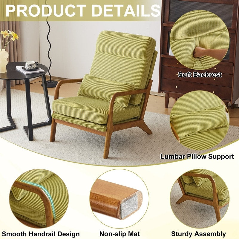 Fauteuil de loisirs à dossier haut avec accoudoirs en bois massif, fauteuil d'appoint.