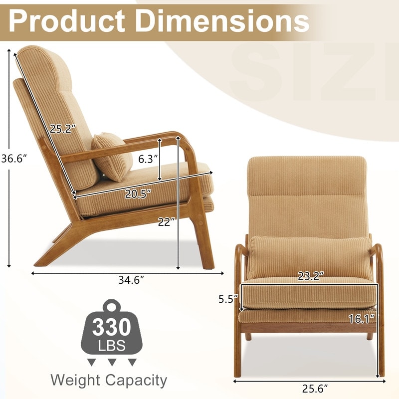 Fauteuil de loisirs à dossier haut avec accoudoirs en bois massif, fauteuil d'appoint.