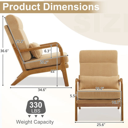 Fauteuil de loisirs à dossier haut avec accoudoirs en bois massif, fauteuil d'appoint.