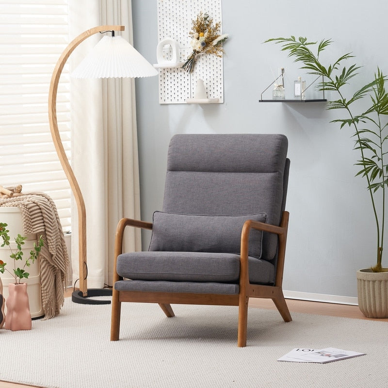 Fauteuil de loisirs à dossier haut avec accoudoirs en bois massif, fauteuil d'appoint.