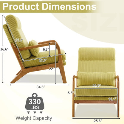 Fauteuil de loisirs à dossier haut avec accoudoirs en bois massif, fauteuil d'appoint.