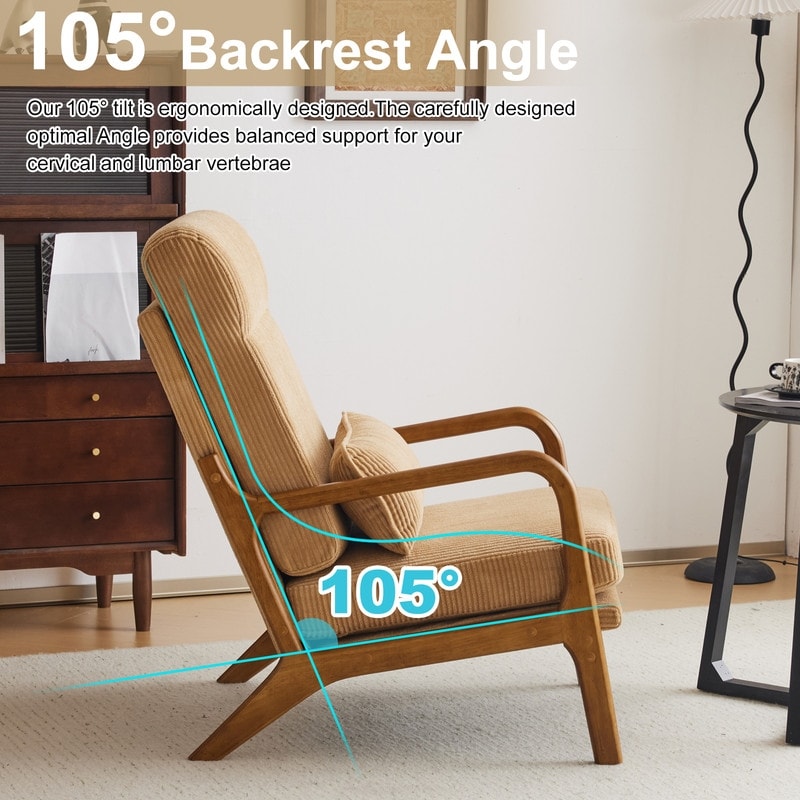 Fauteuil de loisirs à dossier haut avec accoudoirs en bois massif, fauteuil d'appoint.