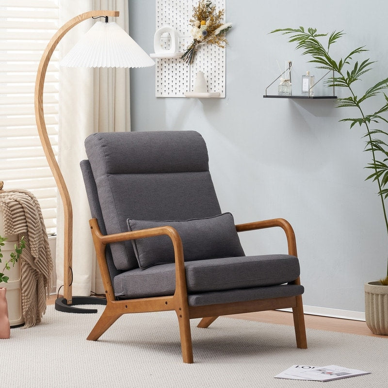 Fauteuil de loisirs à dossier haut avec accoudoirs en bois massif, fauteuil d'appoint.