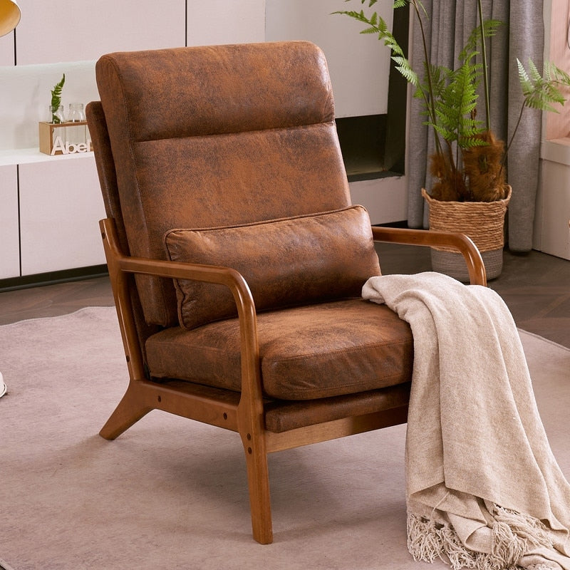 Fauteuil de loisirs à dossier haut avec accoudoirs en bois massif, fauteuil d'appoint.