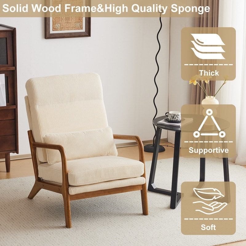 Fauteuil de loisirs à dossier haut avec accoudoirs en bois massif, fauteuil d'appoint.