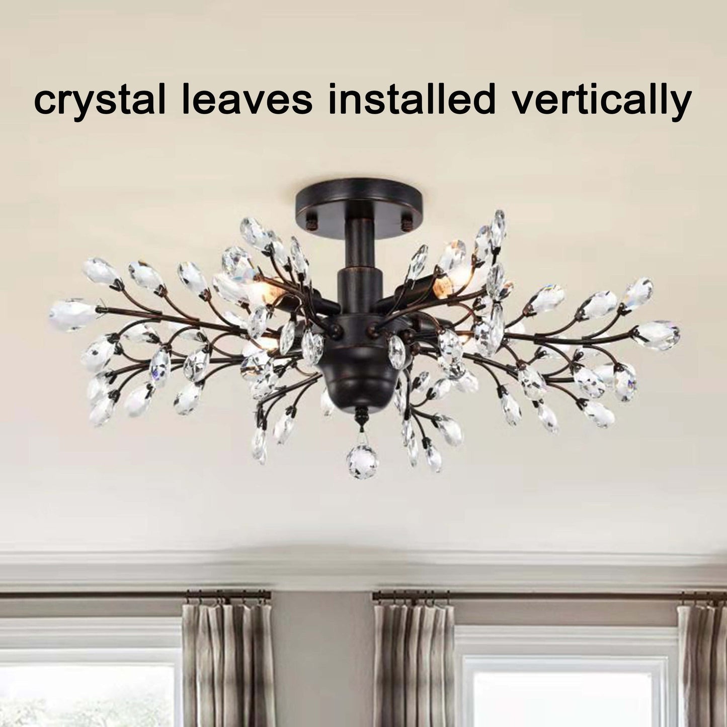 Holly, plafonnier à 4 lumières avec feuilles de cristal