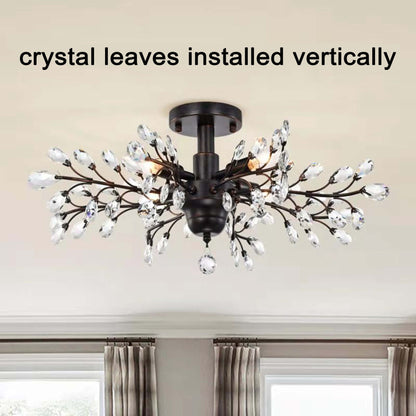 Holly, plafonnier à 4 lumières avec feuilles de cristal