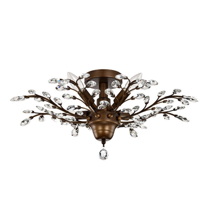 Holly, plafonnier à 4 lumières avec feuilles de cristal