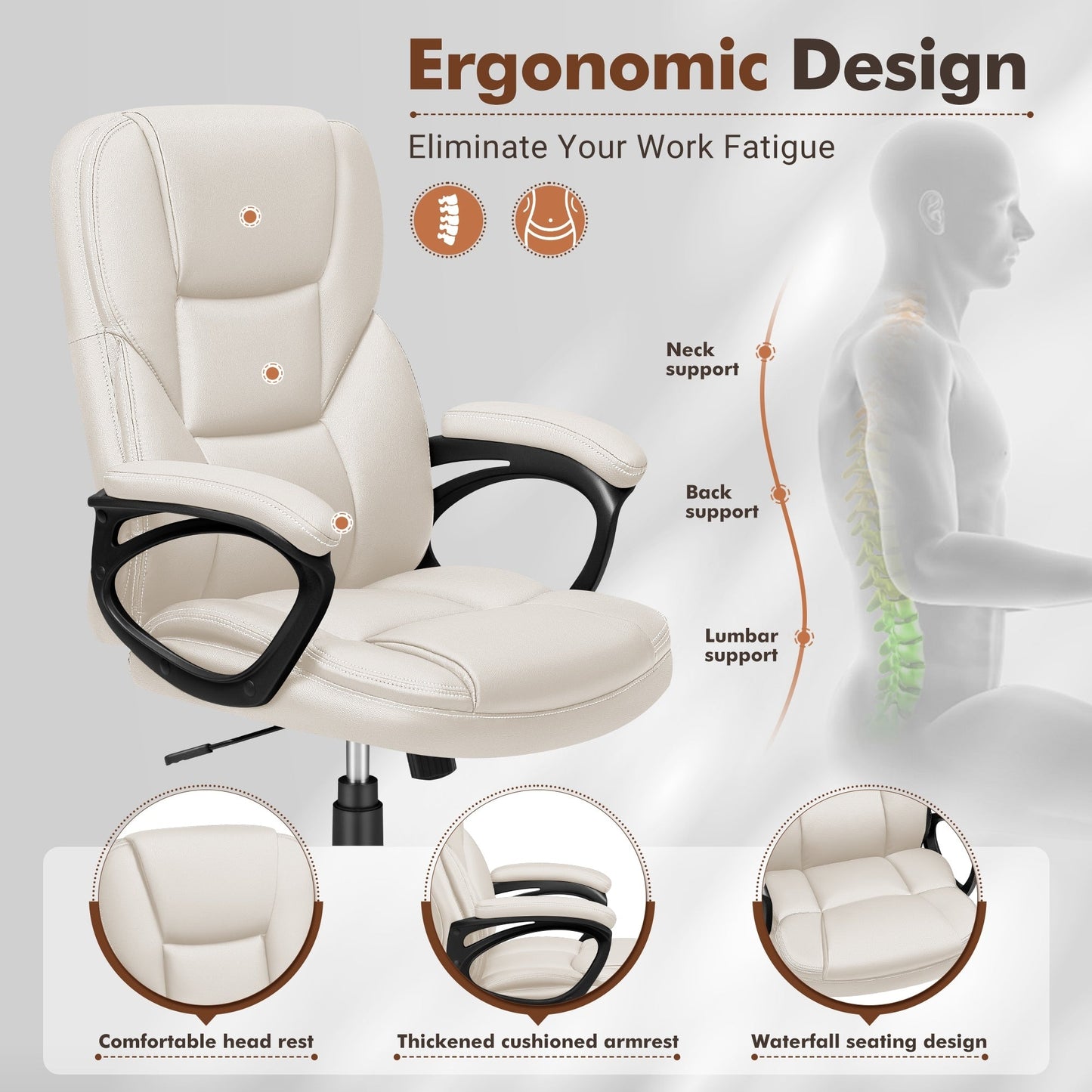 Chaise de bureau Homall, dossier haut, ergonomique, pour ordinateur, pour cadres.