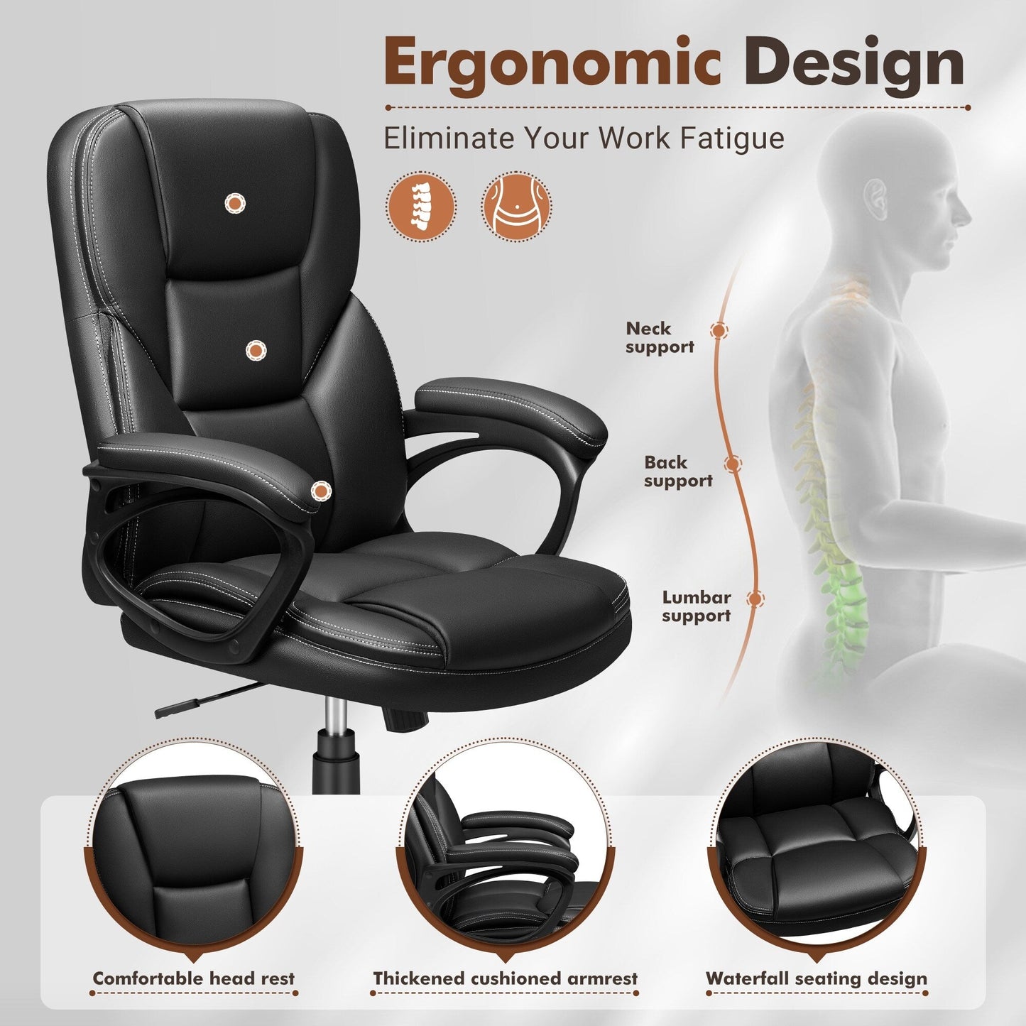 Chaise de bureau Homall, dossier haut, ergonomique, pour ordinateur, pour cadres.