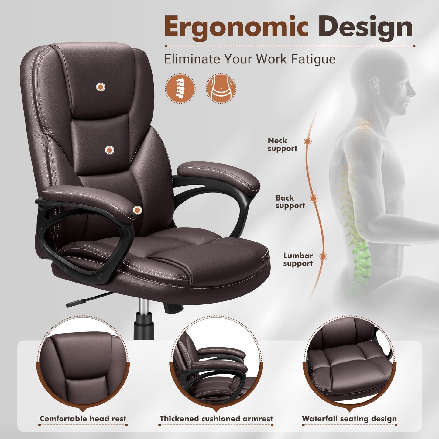 Chaise de bureau Homall, dossier haut, ergonomique, pour ordinateur, pour cadres.