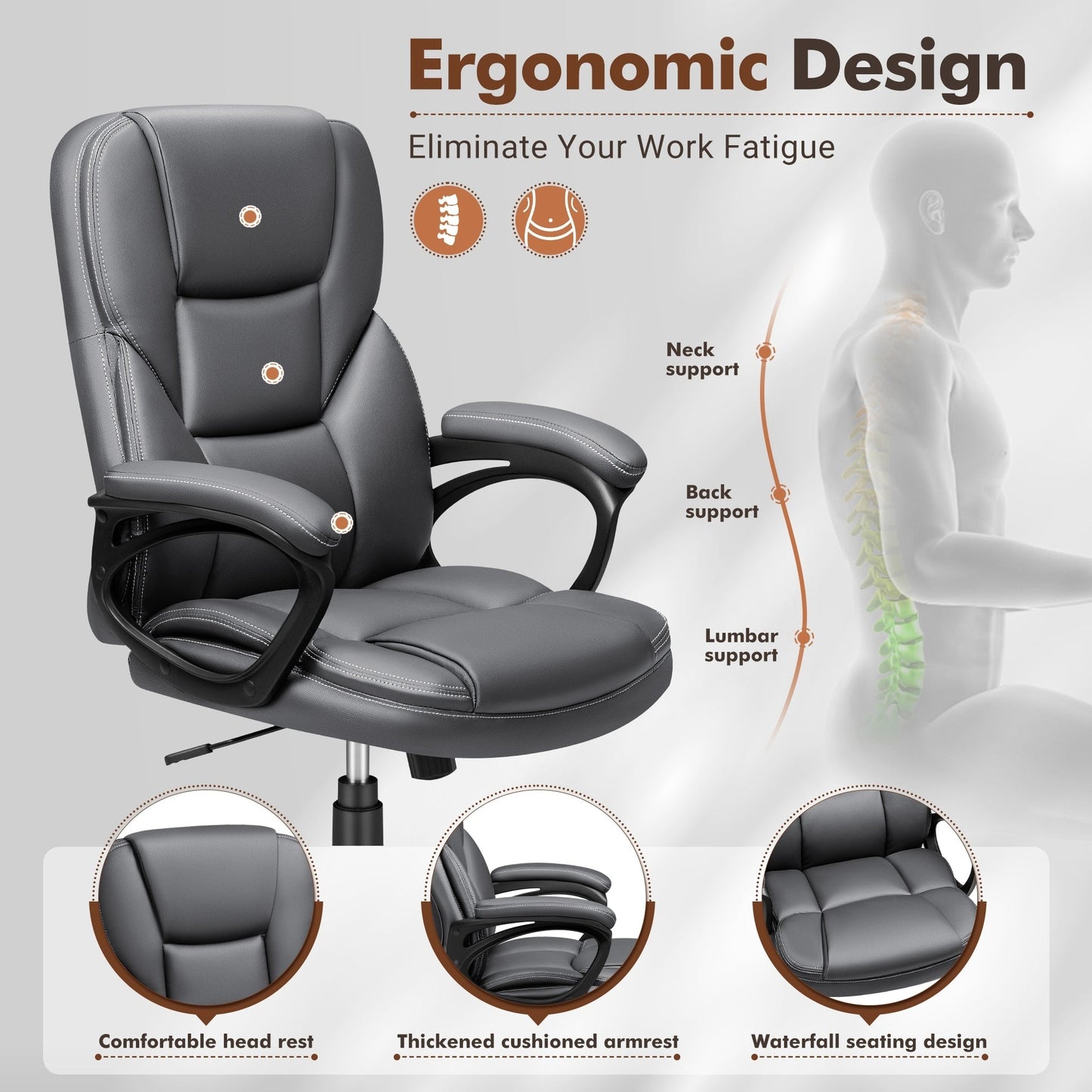 Chaise de bureau Homall, dossier haut, ergonomique, pour ordinateur, pour cadres.