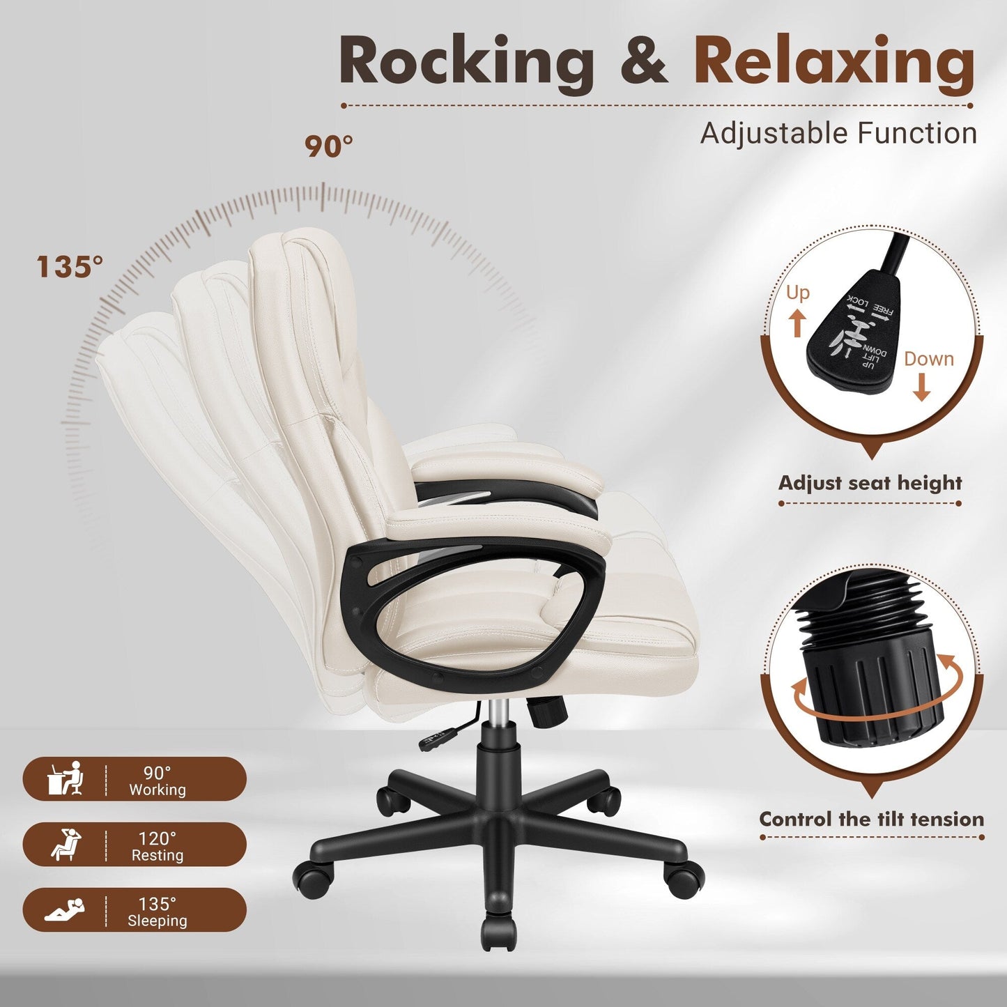 Chaise de bureau Homall, dossier haut, ergonomique, pour ordinateur, pour cadres.
