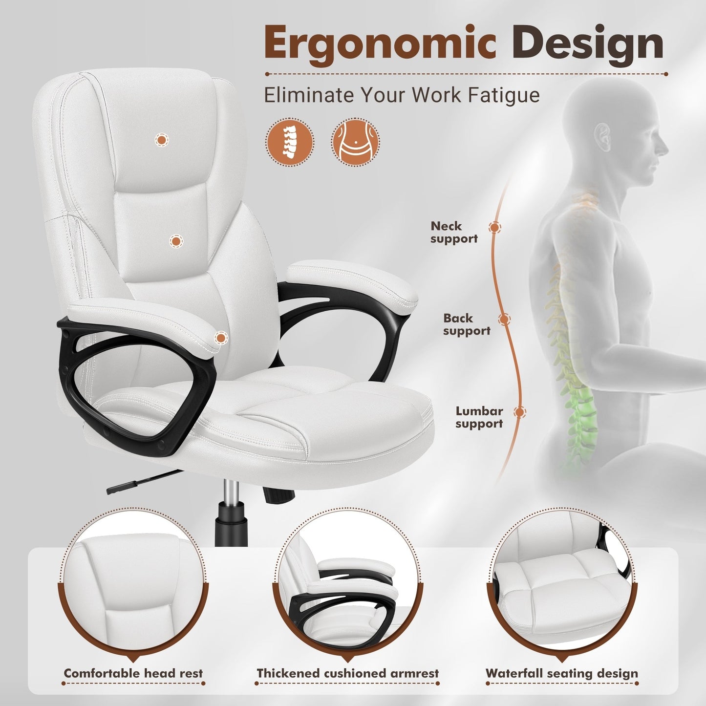 Chaise de bureau Homall, dossier haut, ergonomique, pour ordinateur, pour cadres.