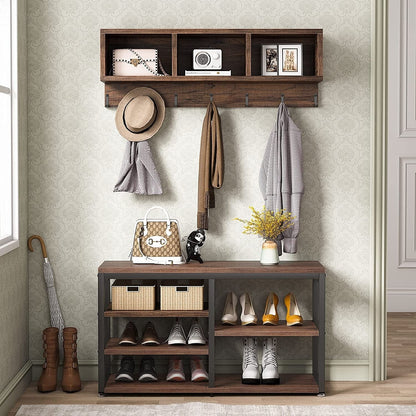 Ensemble porte-manteau et banc à chaussures pour entrée, porte-manteau et rangement de chaussures style industriel