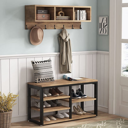 Ensemble porte-manteau et banc à chaussures pour entrée, porte-manteau et rangement de chaussures style industriel