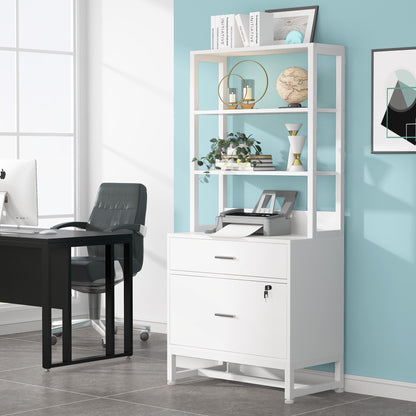 Armoire à dossiers avec 2 tiroirs, meuble de rangement moderne pour imprimante avec verrouillage