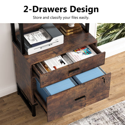 Armoire à dossiers avec 2 tiroirs, meuble de rangement moderne pour imprimante avec verrouillage