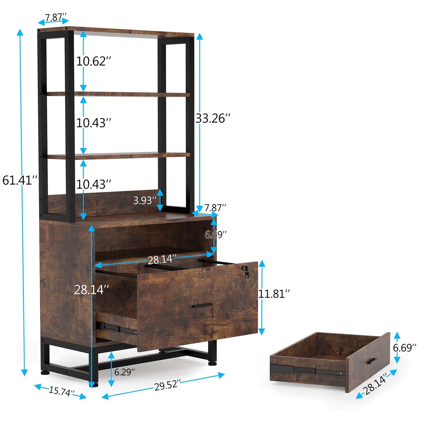 Armoire à dossiers avec 2 tiroirs, meuble de rangement moderne pour imprimante avec verrouillage