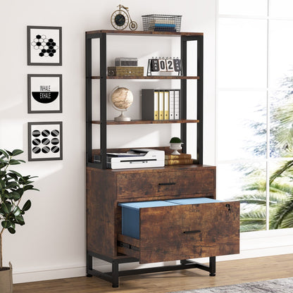 Armoire à dossiers avec 2 tiroirs, meuble de rangement moderne pour imprimante avec verrouillage