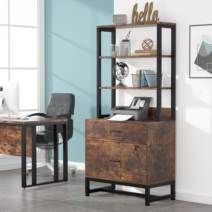 Armoire à dossiers avec 2 tiroirs, meuble de rangement moderne pour imprimante avec verrouillage