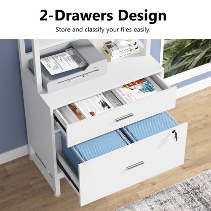 Armoire à dossiers avec 2 tiroirs, meuble de rangement moderne pour imprimante avec verrouillage