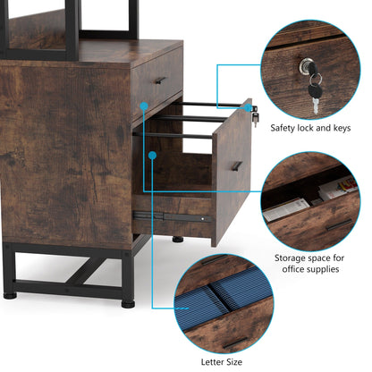 Armoire à dossiers avec 2 tiroirs, meuble de rangement moderne pour imprimante avec verrouillage