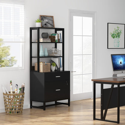 Armoire à dossiers avec 2 tiroirs, meuble de rangement moderne pour imprimante avec verrouillage