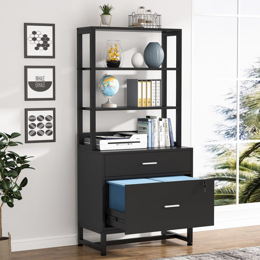 Armoire à dossiers avec 2 tiroirs, meuble de rangement moderne pour imprimante avec verrouillage
