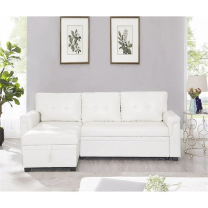 Canapé d'angle convertible et réversible avec lit escamotable, chaise longue avec rangement intégré et pieds robustes.