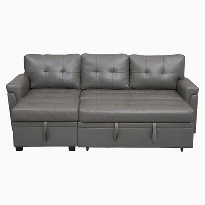 Canapé d'angle convertible et réversible avec lit escamotable, chaise longue avec rangement intégré et pieds robustes.