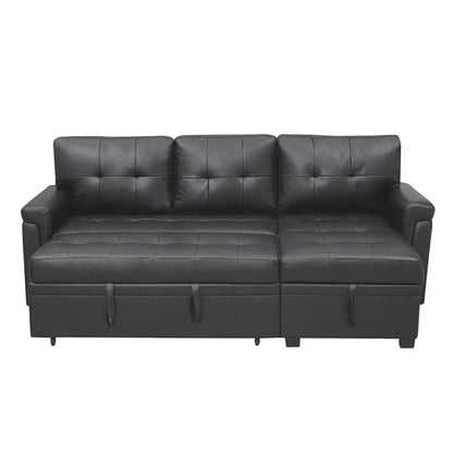 Canapé d'angle convertible et réversible avec lit escamotable, chaise longue avec rangement intégré et pieds robustes.