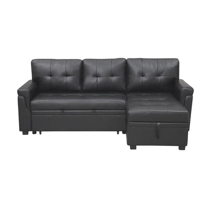 Canapé d'angle convertible et réversible avec lit escamotable, chaise longue avec rangement intégré et pieds robustes.