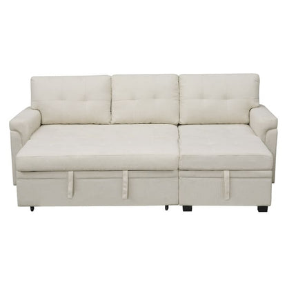 Canapé d'angle convertible et réversible avec lit escamotable, chaise longue avec rangement intégré et pieds robustes.
