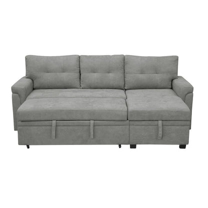 Canapé d'angle convertible et réversible avec lit escamotable, chaise longue avec rangement intégré et pieds robustes.