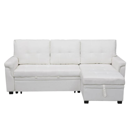 Canapé d'angle convertible et réversible avec lit escamotable, chaise longue avec rangement intégré et pieds robustes.