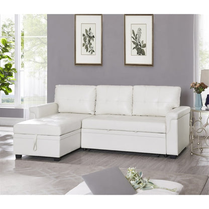 Canapé d'angle convertible et réversible avec lit escamotable, chaise longue avec rangement intégré et pieds robustes.