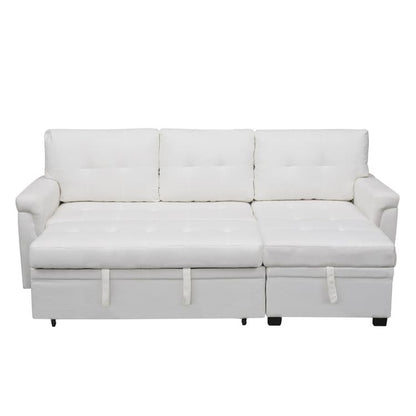 Canapé d'angle convertible et réversible avec lit escamotable, chaise longue avec rangement intégré et pieds robustes.
