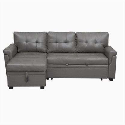 Canapé d'angle convertible et réversible avec lit escamotable, chaise longue avec rangement intégré et pieds robustes.