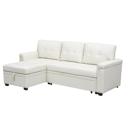 Canapé d'angle convertible et réversible avec lit escamotable, chaise longue avec rangement intégré et pieds robustes.